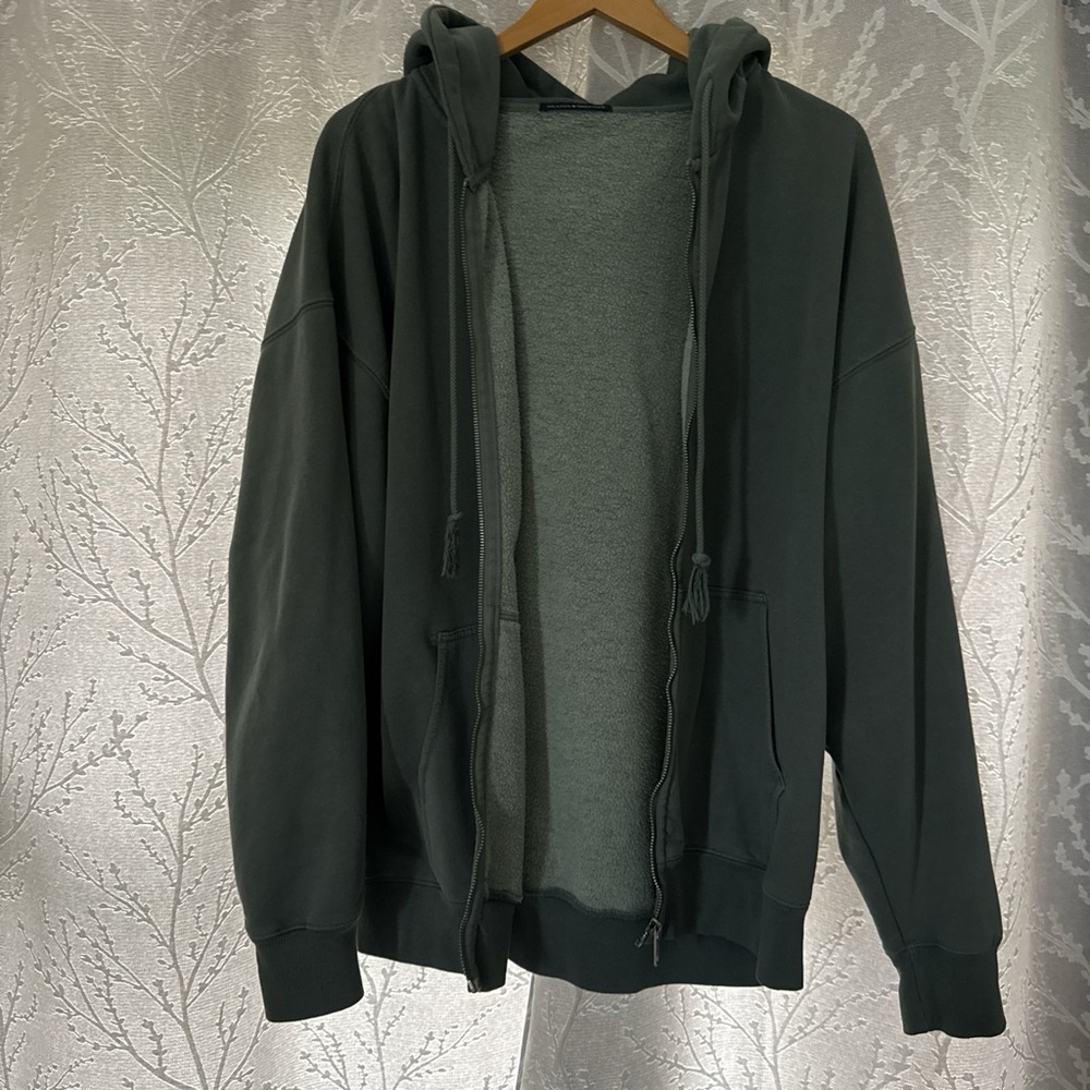 Teal Blue/Gray Brandy Melville oversized zip-up hoodie